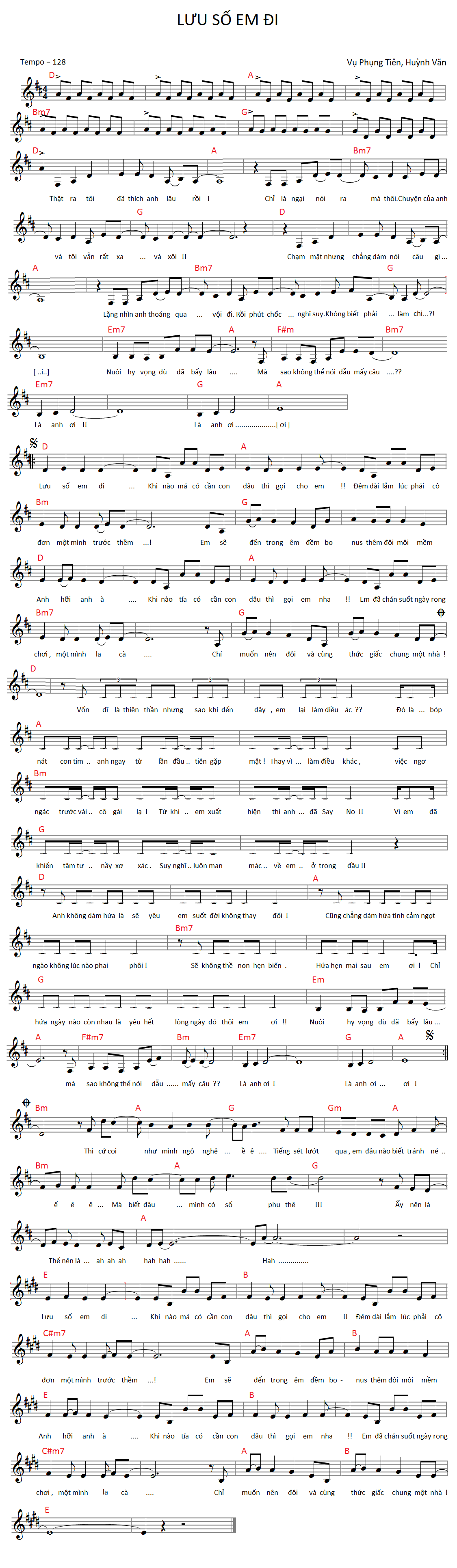 Sheet nhạc Lưu Số Em Đi